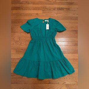 Vineyard Vines Girls Green Flutter Sleeve Poplin Dress